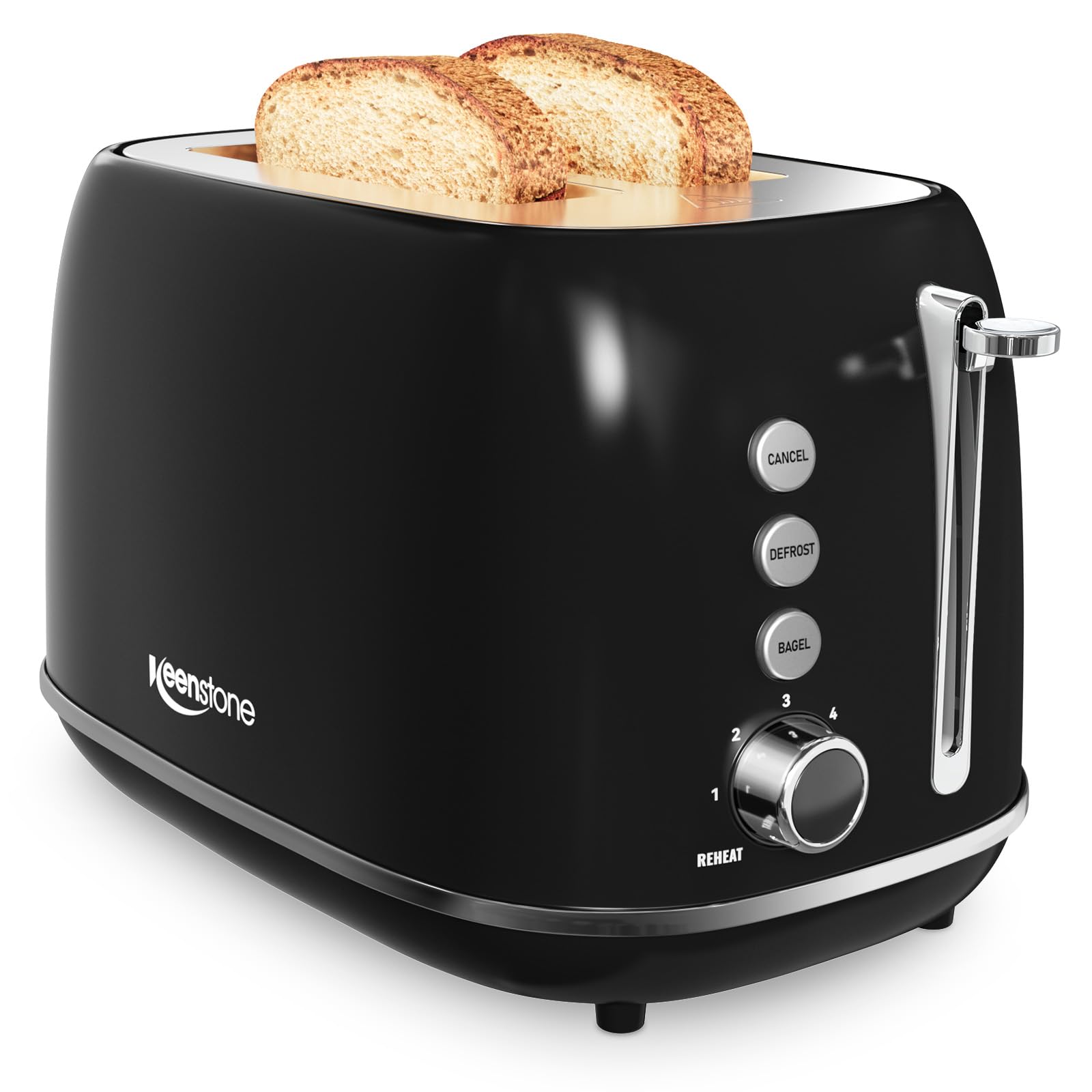 Keenstone retro toaster body in black with durable stainless steel for daily use.