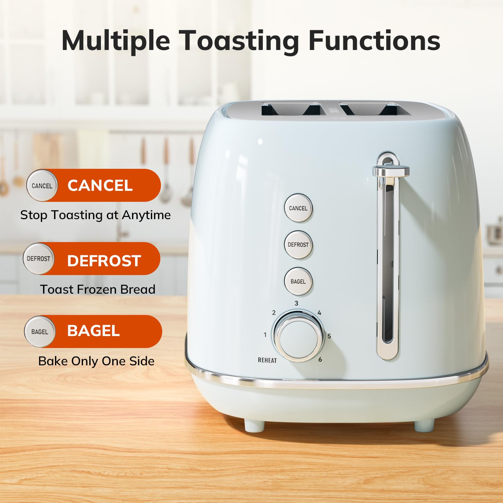 Keenstone Retro toaster with bagel function ensures even toasting for bagels.