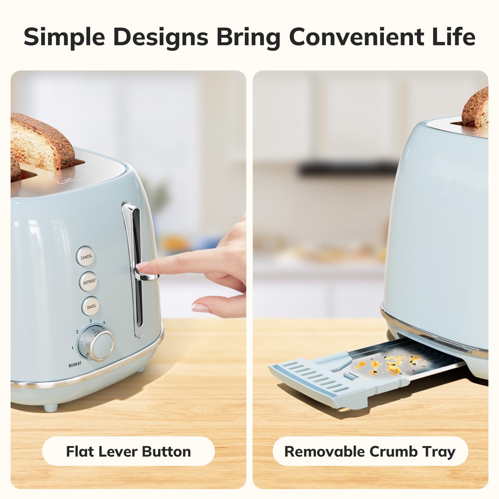 Keenstone toaster removable crumb tray for easy cleaning.