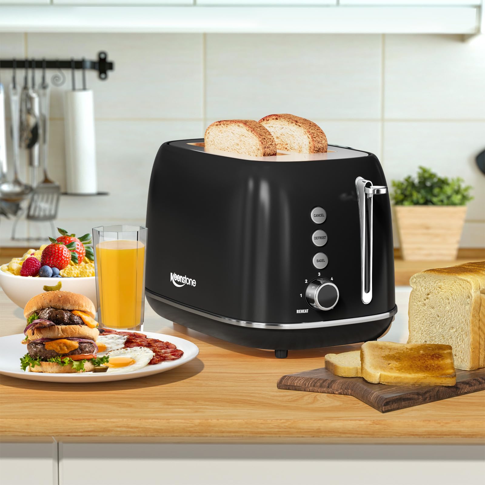 Keenstone retro toaster removable crumb tray simplifies cleanup after everyday toasting.