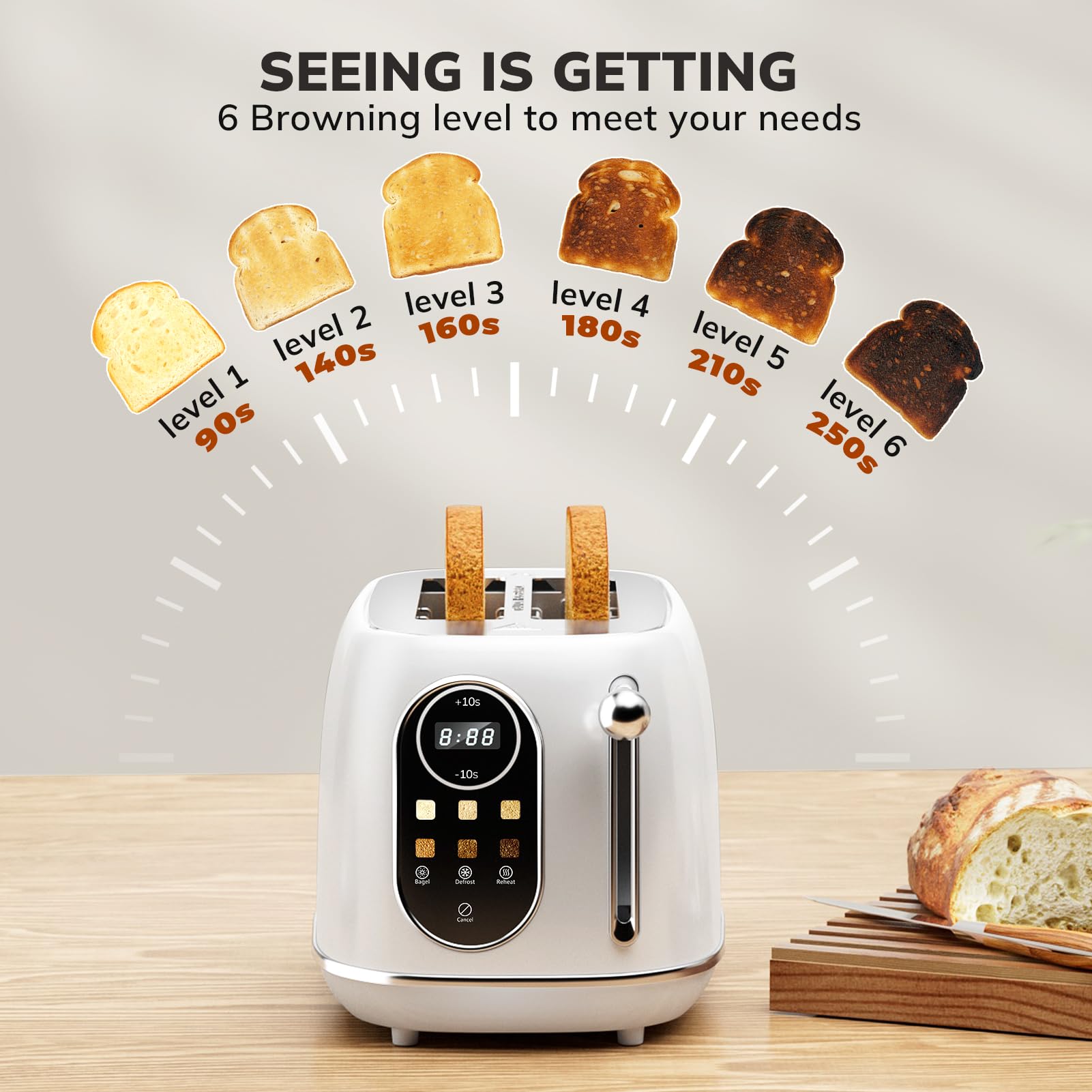 Keenstone Smart Touch Toaster reheat and defrost functions save time while maintaining texture.