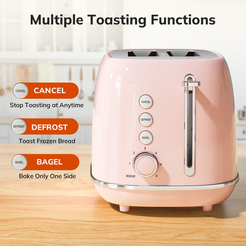 Keenstone pink toaster control dial and browning settings for precise toasting.
