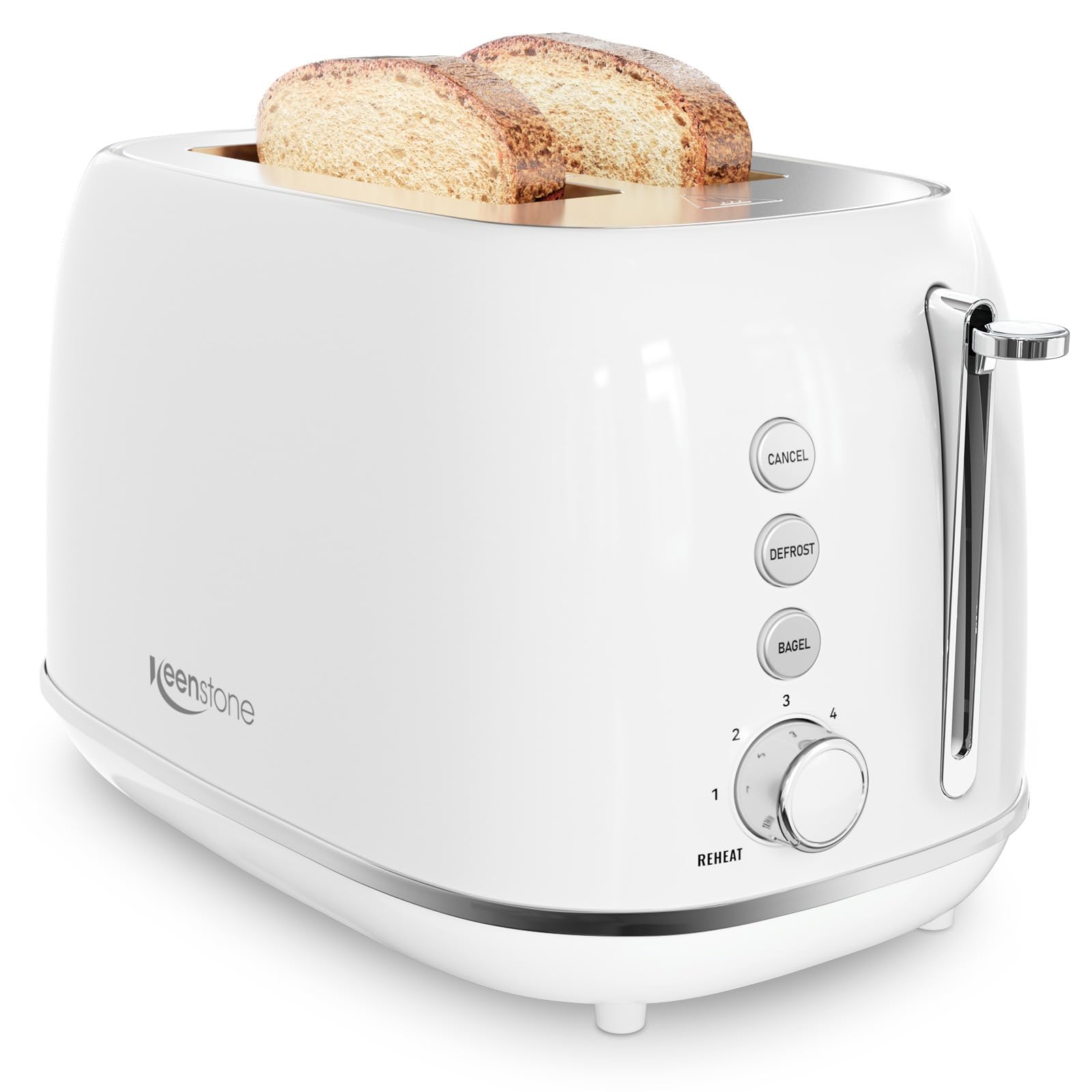 Keenstone 2-slice toaster with wide slot for bagels and even browning.
