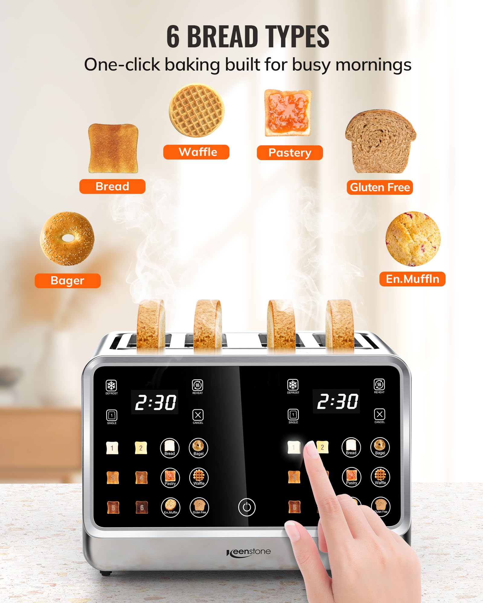 Keenstone Toaster 4 Slice BreadID tech highlights precise settings