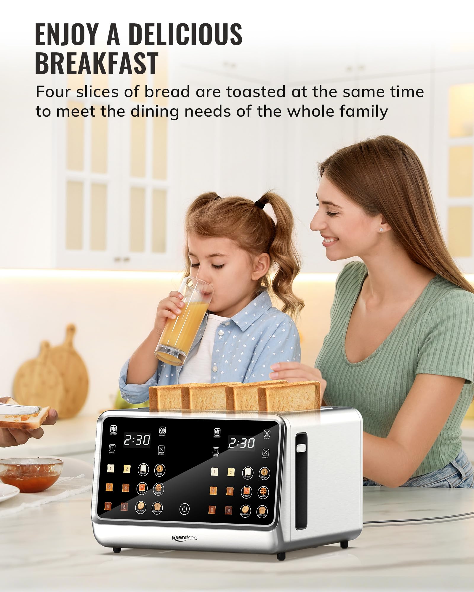 Keenstone Toaster 4 Slice defrost and reheat functions for frozen foods