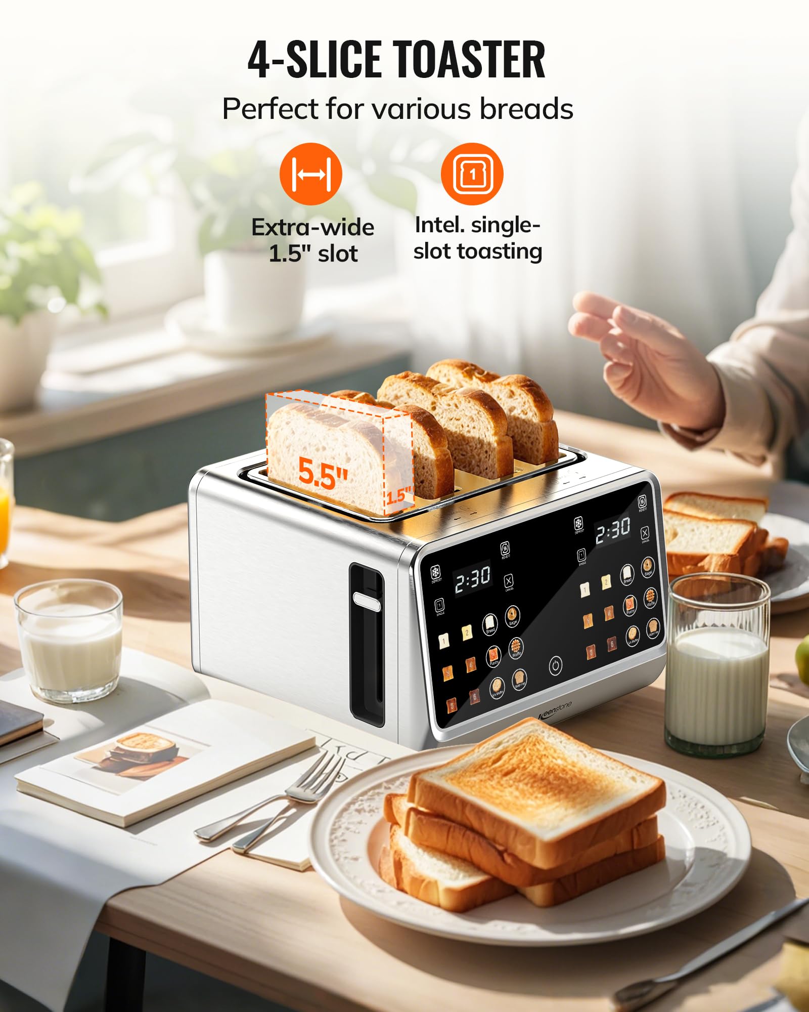 Keenstone Toaster 4 Slice tilted display for easy access by all ages