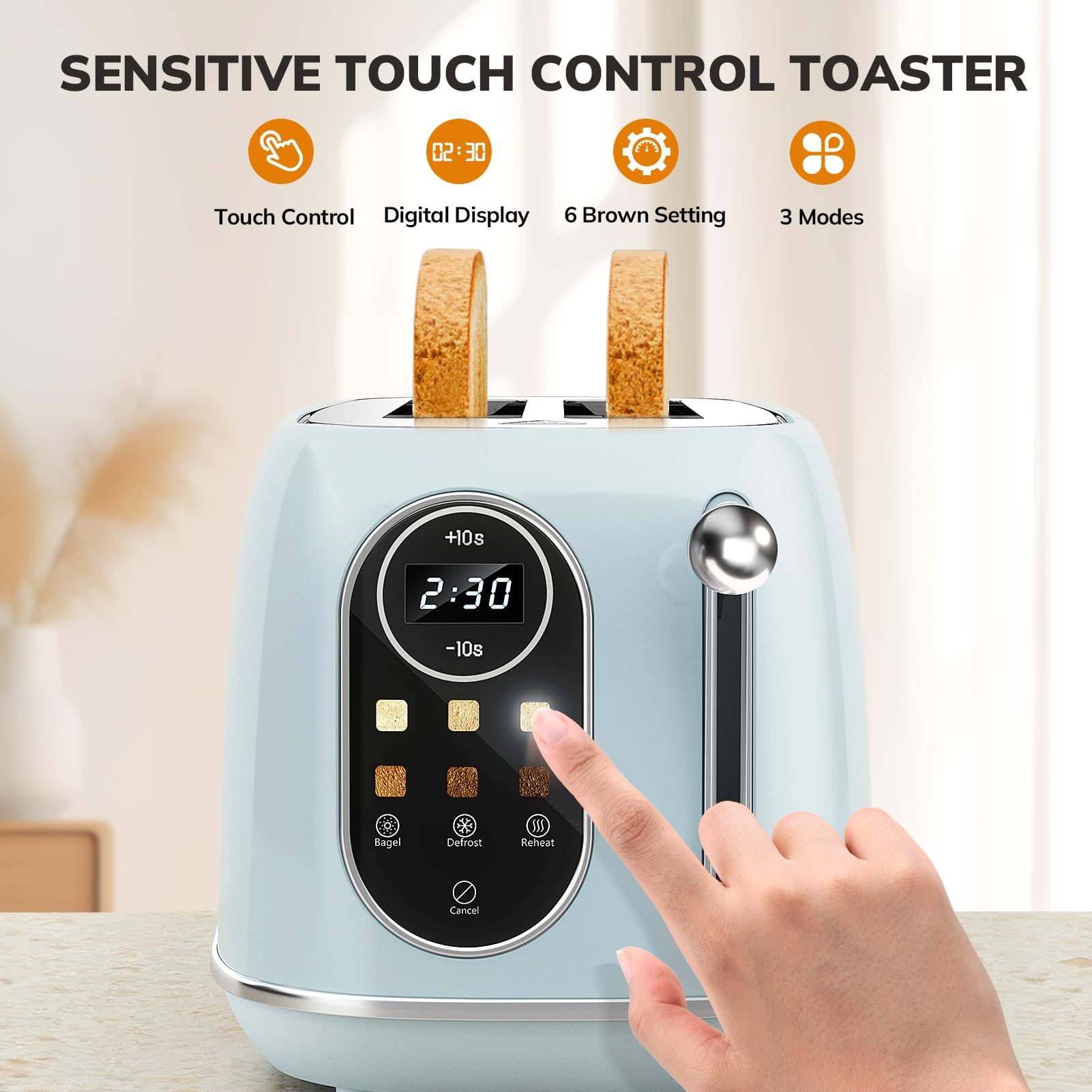Keenstone toaster interface demonstrates six browning levels for preference