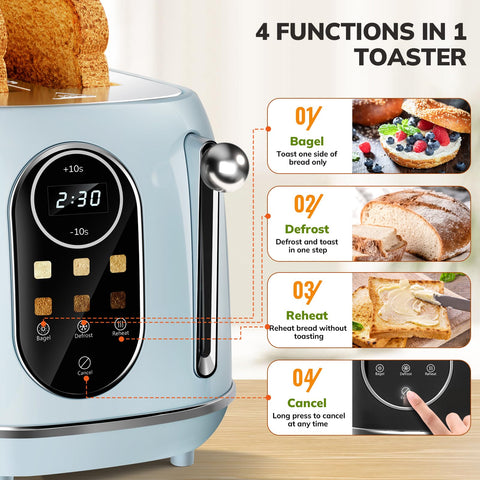 Keenstone toaster defrost function in blue for frozen bread