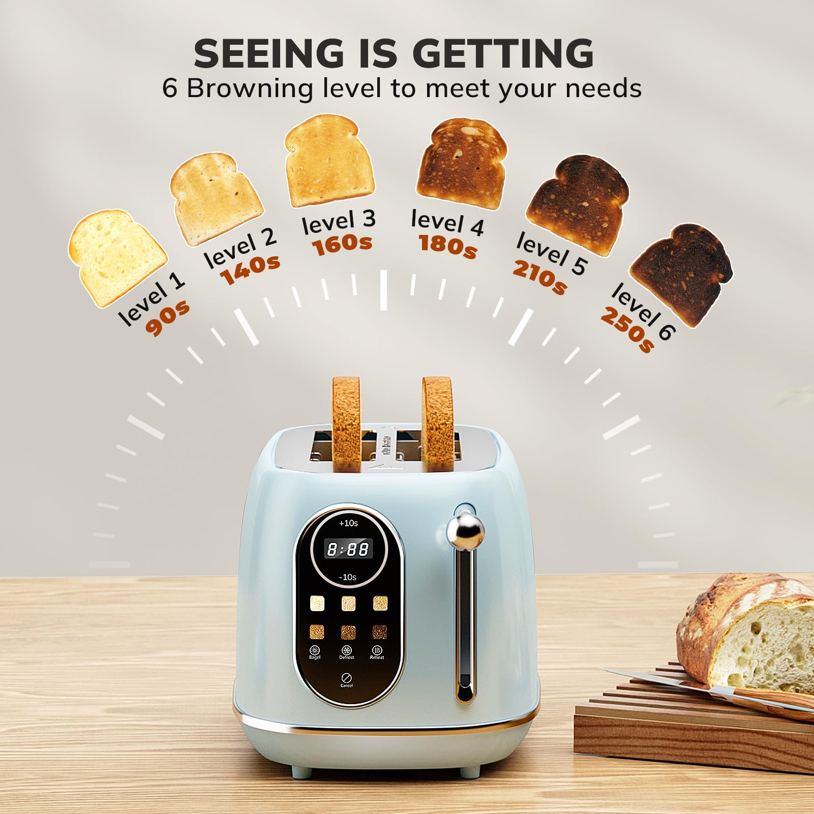 Keenstone toaster reheat function in blue preserves warmth