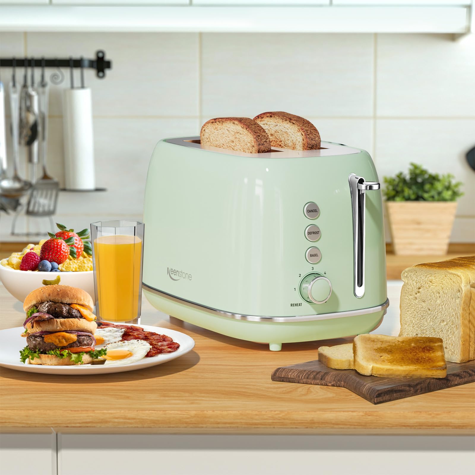 Stone Toaster Keenstone 2-Slice Stainless Steel Toaster with 6 Shade Settings, Bagel ...