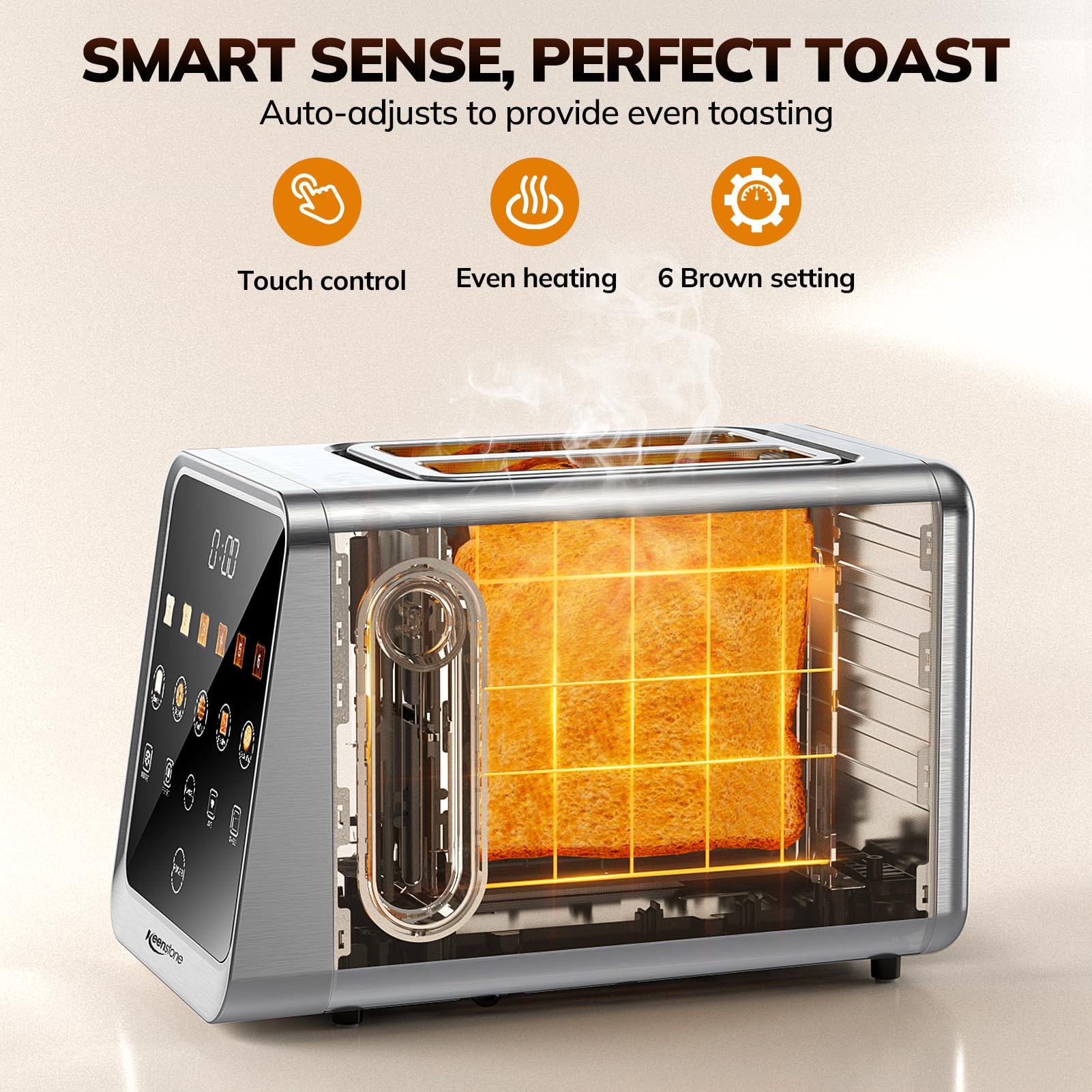 Keenstone Toaster Single-Slice Mode focusing heat on active slot for even toast.