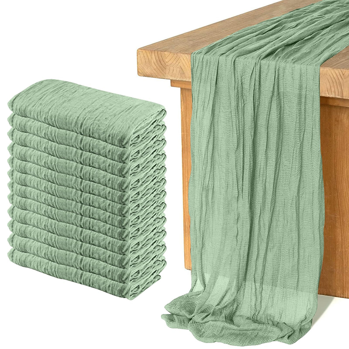 Keepshowing 12-pack cheesecloth table runner drapes elegant sage green for boho weddings.