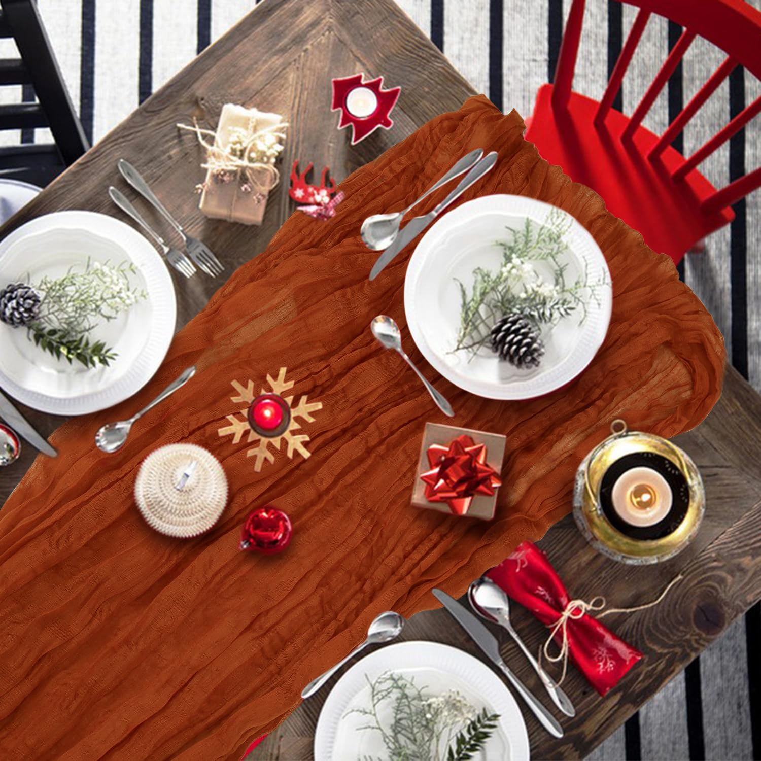 Keepshowing multiuse table runner suitable for napkin accents or gift wrap.