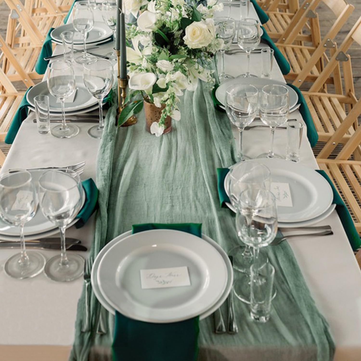 Keepshowing reusable table runner in sage green complements any table setting.