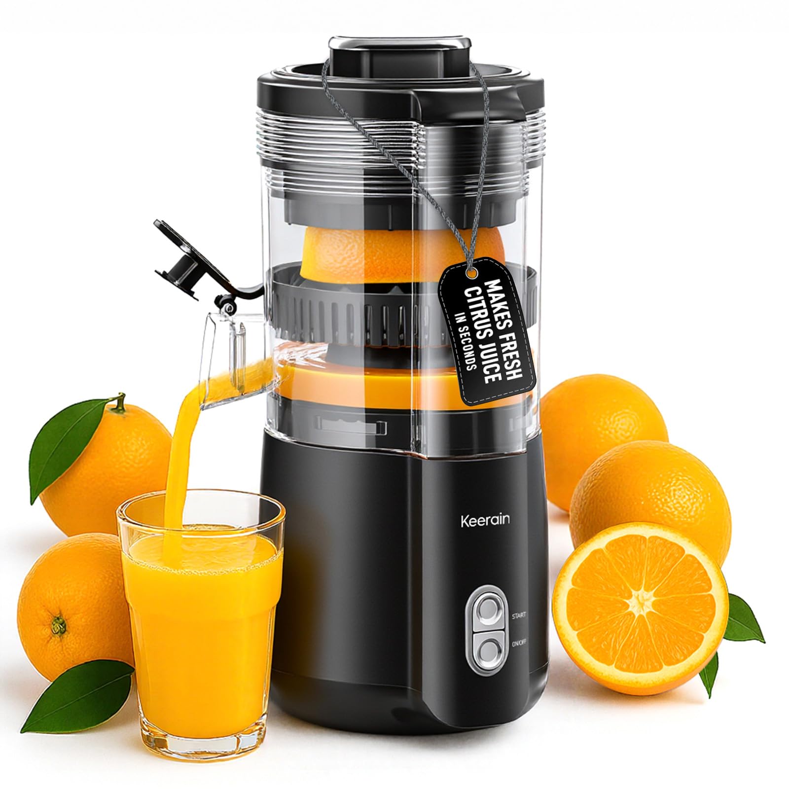 Keerain electric orange juicer on counter for fast, fresh juice.