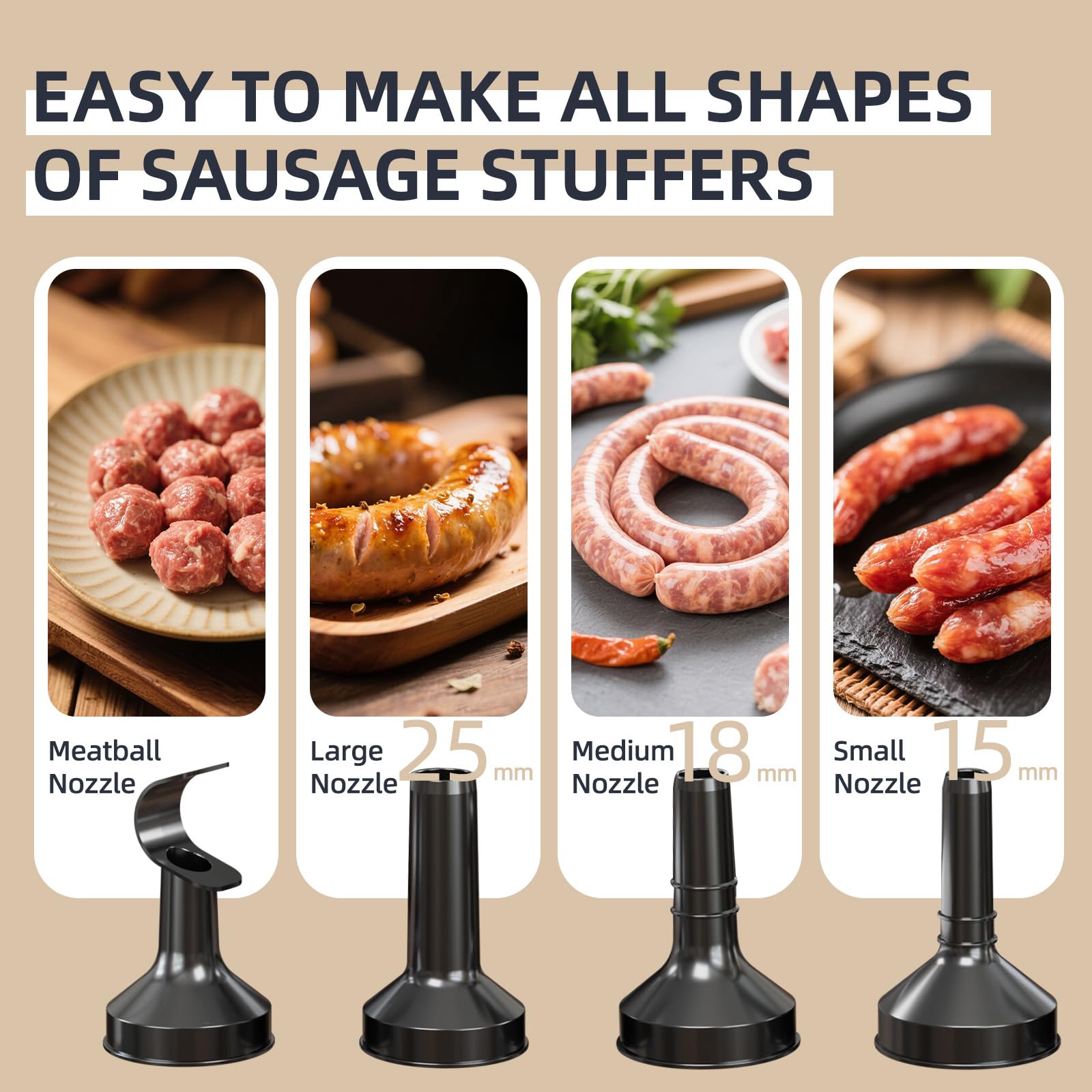 Keerain sausage stuffer tubes three sizes for versatile sausage styles