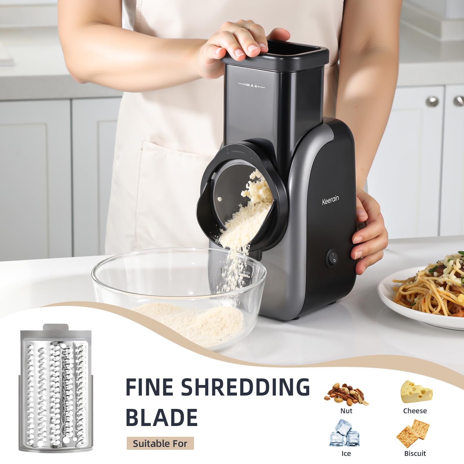 Keerain rotary slicer with large feeder chute supports quick prep