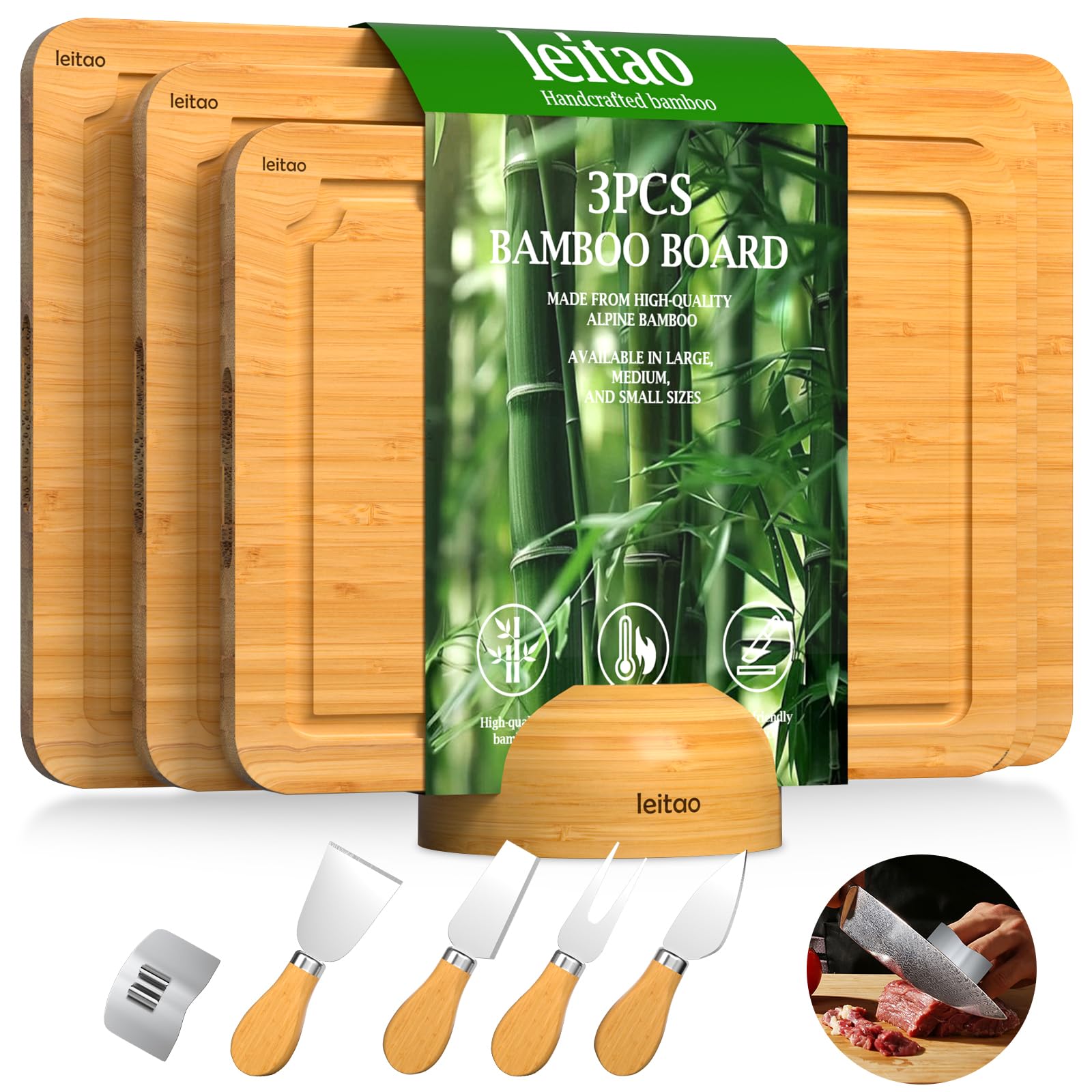 KEGDAN bamboo cutting board large prep space for roasts and big produce