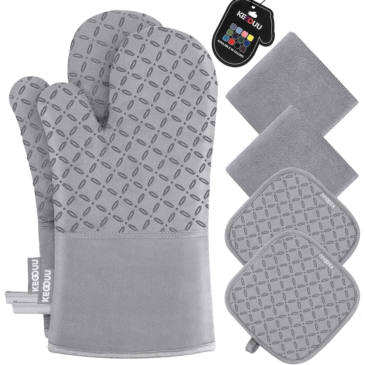 KEGOUU oven mitts 6-piece set with non-slip silicone grip for safe handling