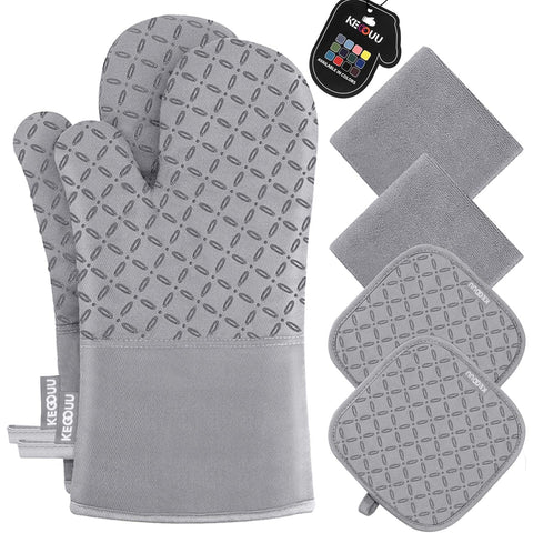 KEGOUU oven mitts 6-piece set with non-slip silicone grip for safe handling