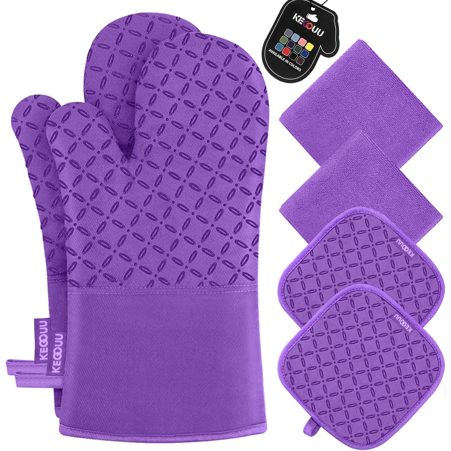KEGOUU oven mitts 6pcs set with non-slip grip for safe cooking.