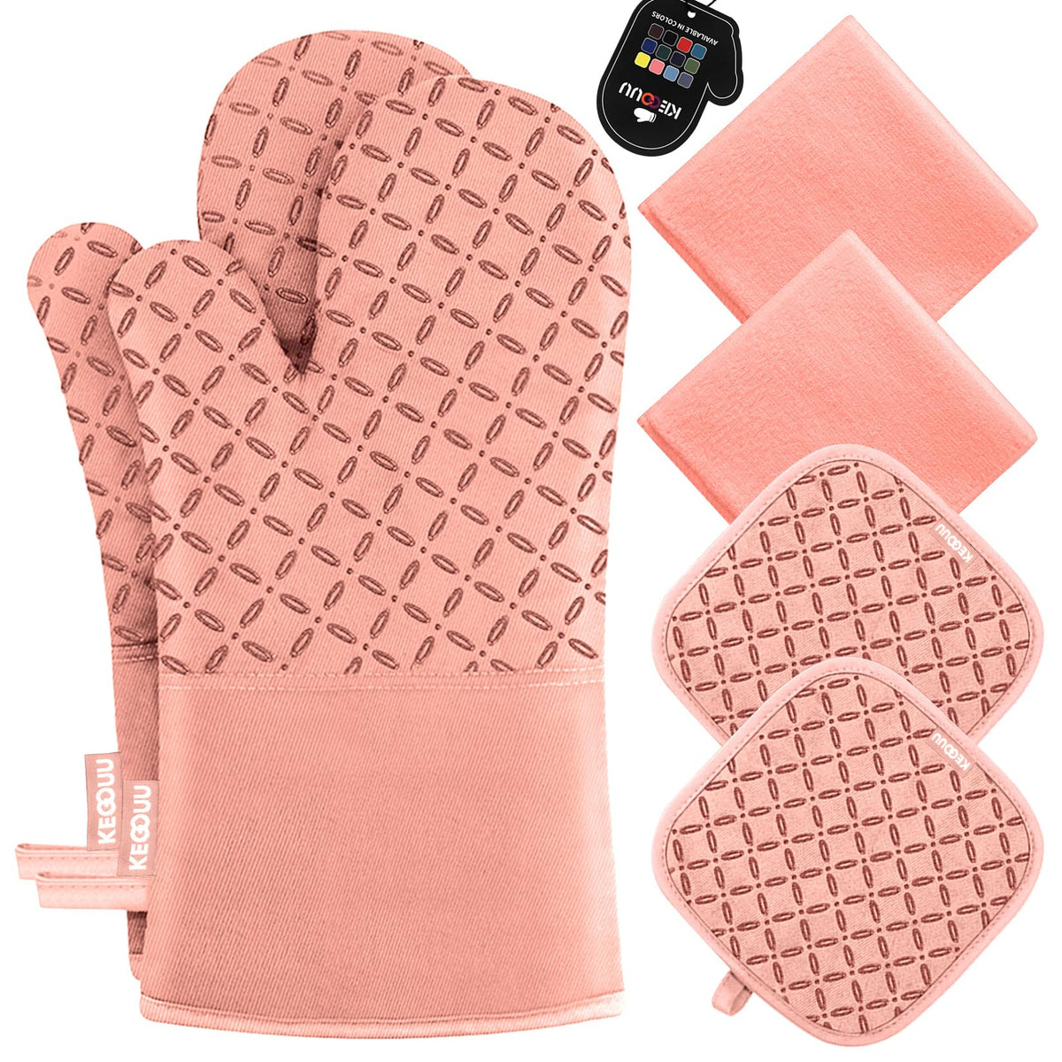 KEGOUU oven mitts with heat-resistant design for safe handling of hot cookware.