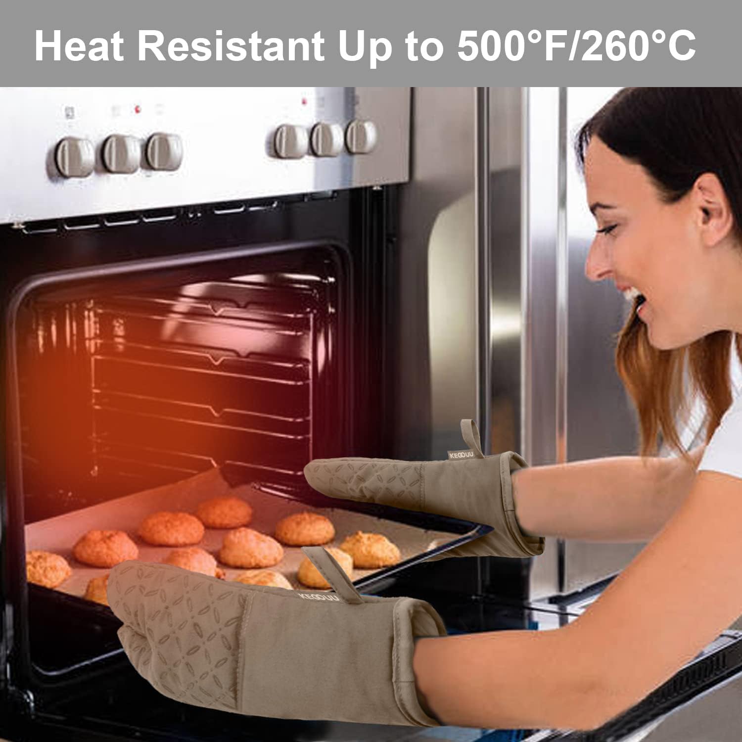 KEGOUU oven mitts with heat tolerance up to 500°F for grilling