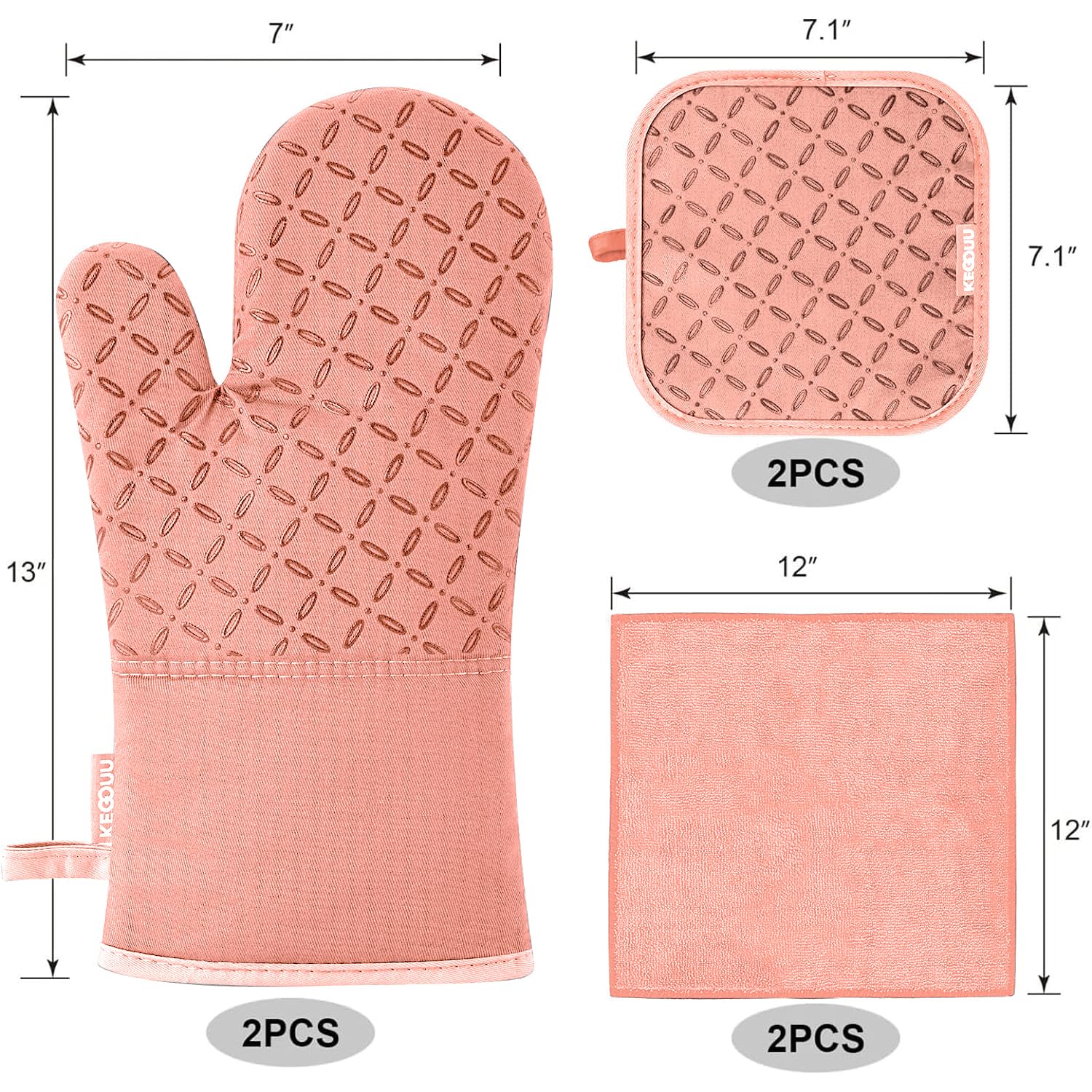 KEGOUU pot holders showing non-slip silicone grip for secure lifting of pans.