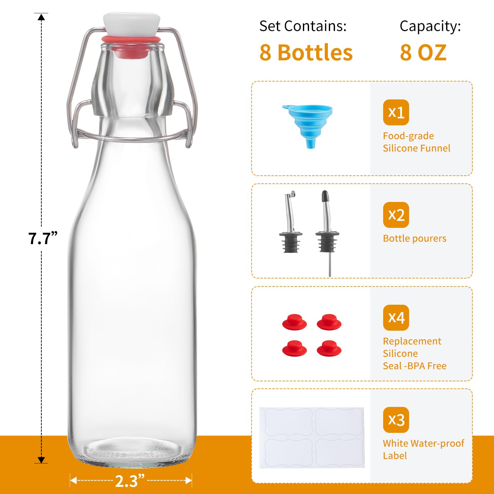 KeigoCare 8oz swing-top bottle with pourer in use for easy dispensing.