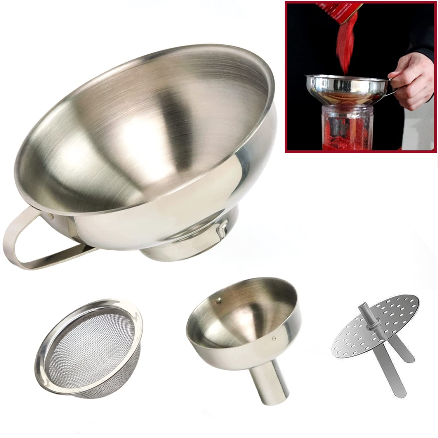 KEISSCO wide-mouth funnel in use for quick large-batch pouring with minimal spills