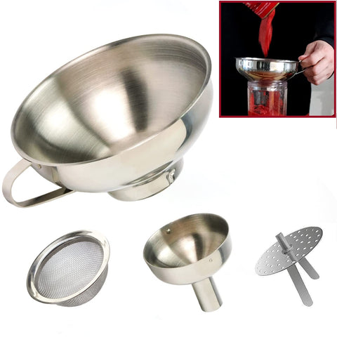 KEISSCO wide-mouth funnel in use for quick large-batch pouring with minimal spills