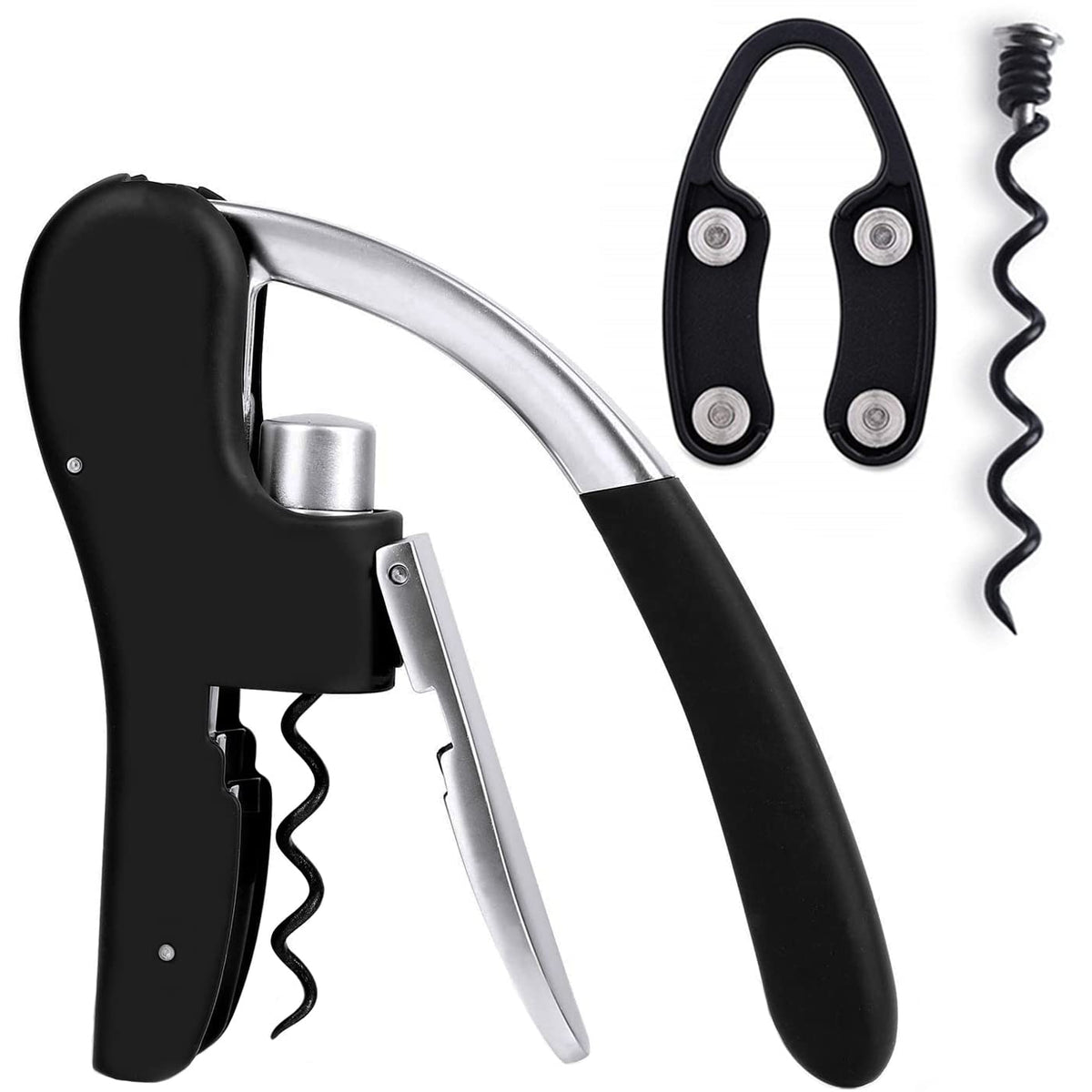 KEISSCO wine bottle opener vertical lever in polished metal for effortless cork removal