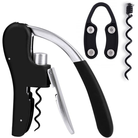 KEISSCO wine bottle opener vertical lever in polished metal for effortless cork removal