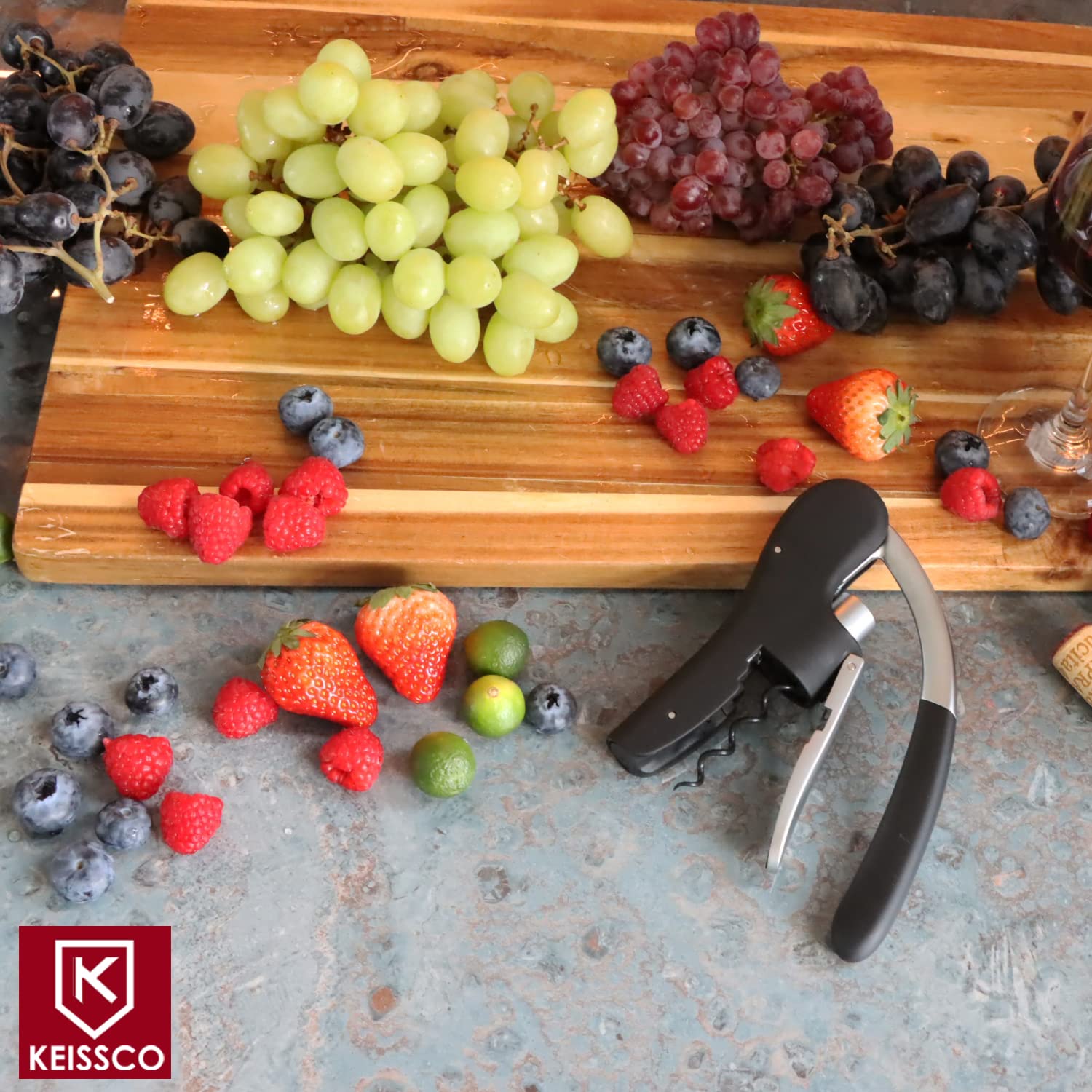 KEISSCO wine opener on dining table ready for a celebration