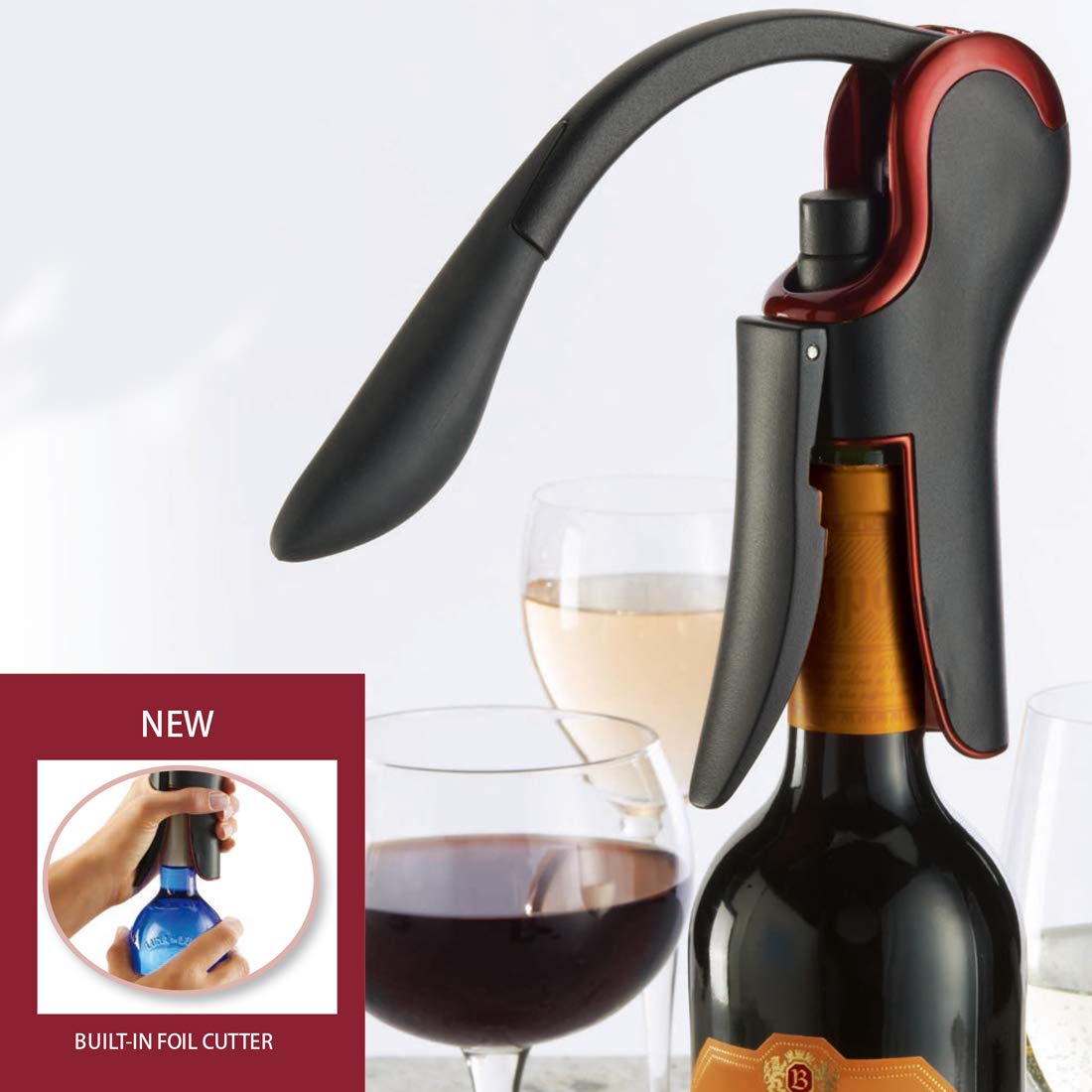 KEISSCO lever-pull mechanism eases cork extraction with controlled leverage.