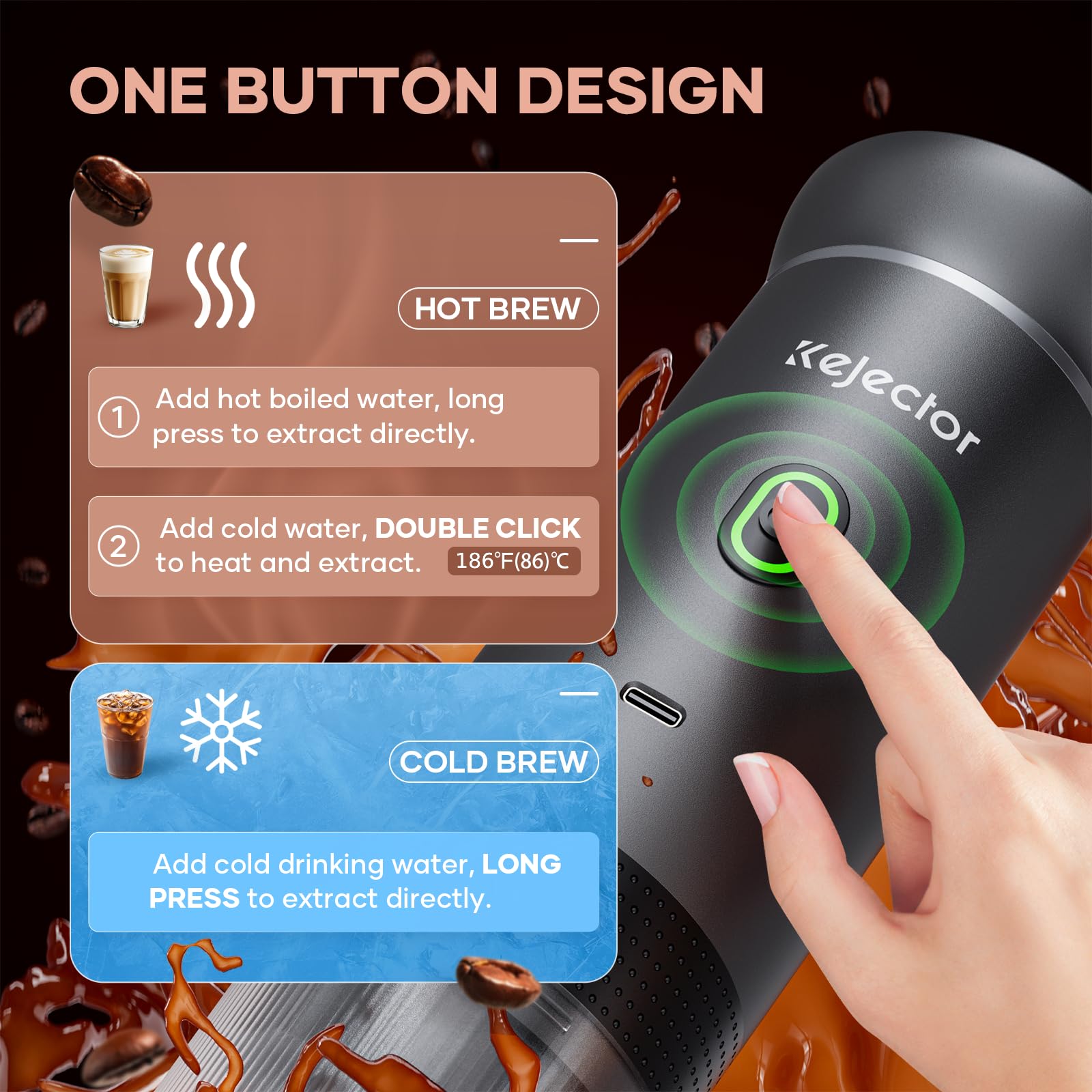 KEJECTOR in self-heating action delivering hot espresso outdoors