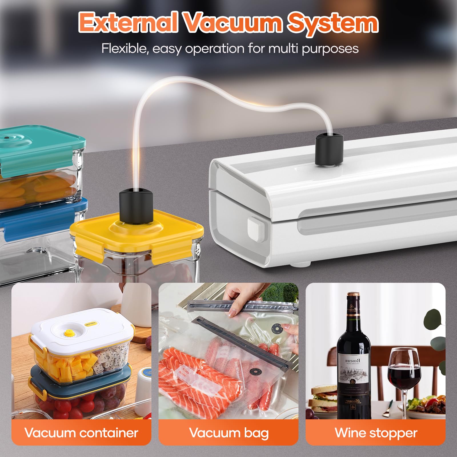 Kejector canister function for vacuum sealing jars and sous vide bags