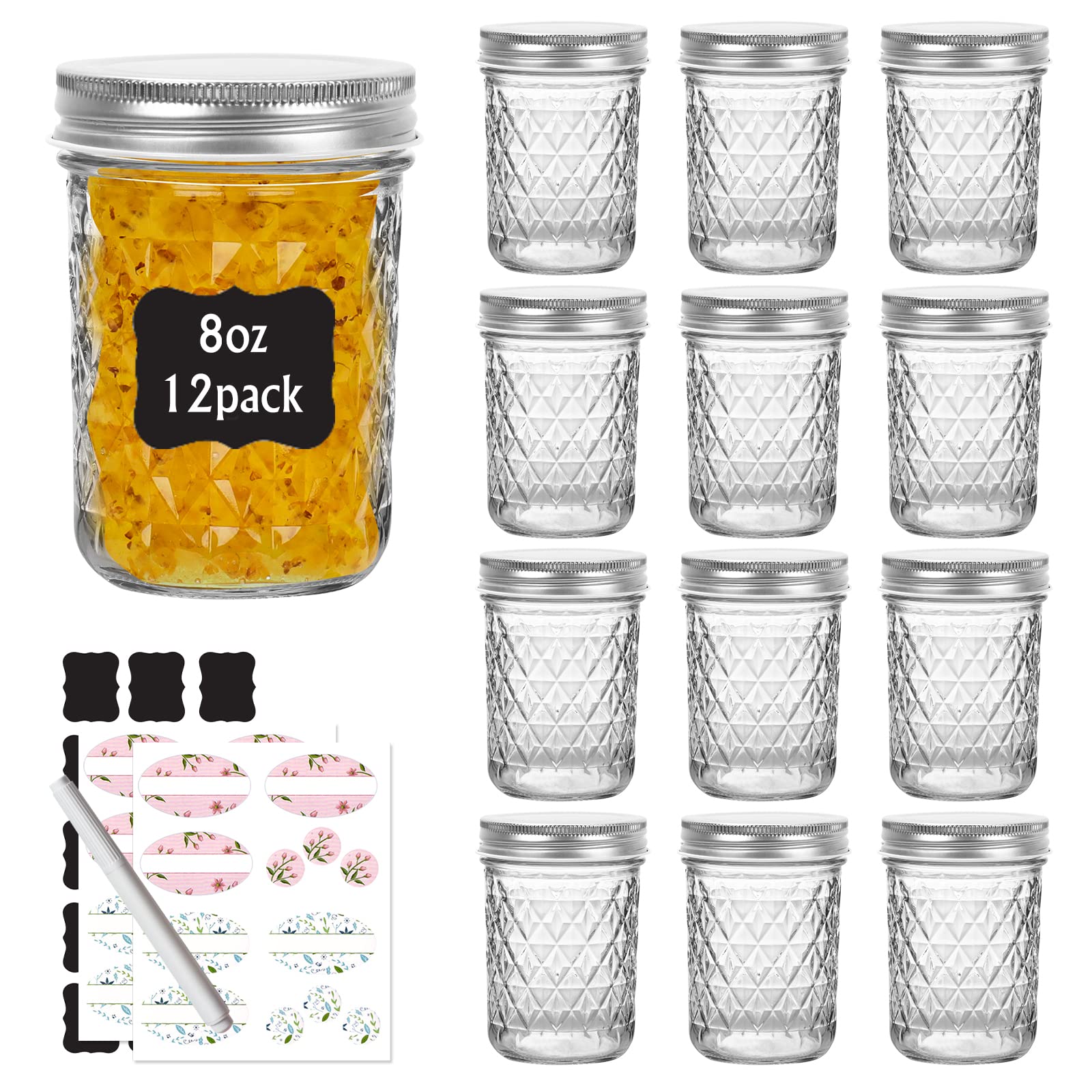 Keketin 8oz mason jar with silver lids for jams and preserves.