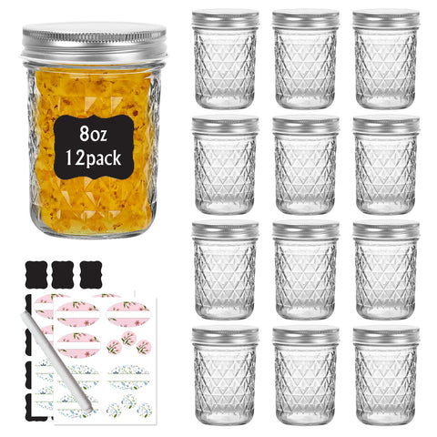 Keketin 8oz mason jar with silver lids for jams and preserves.