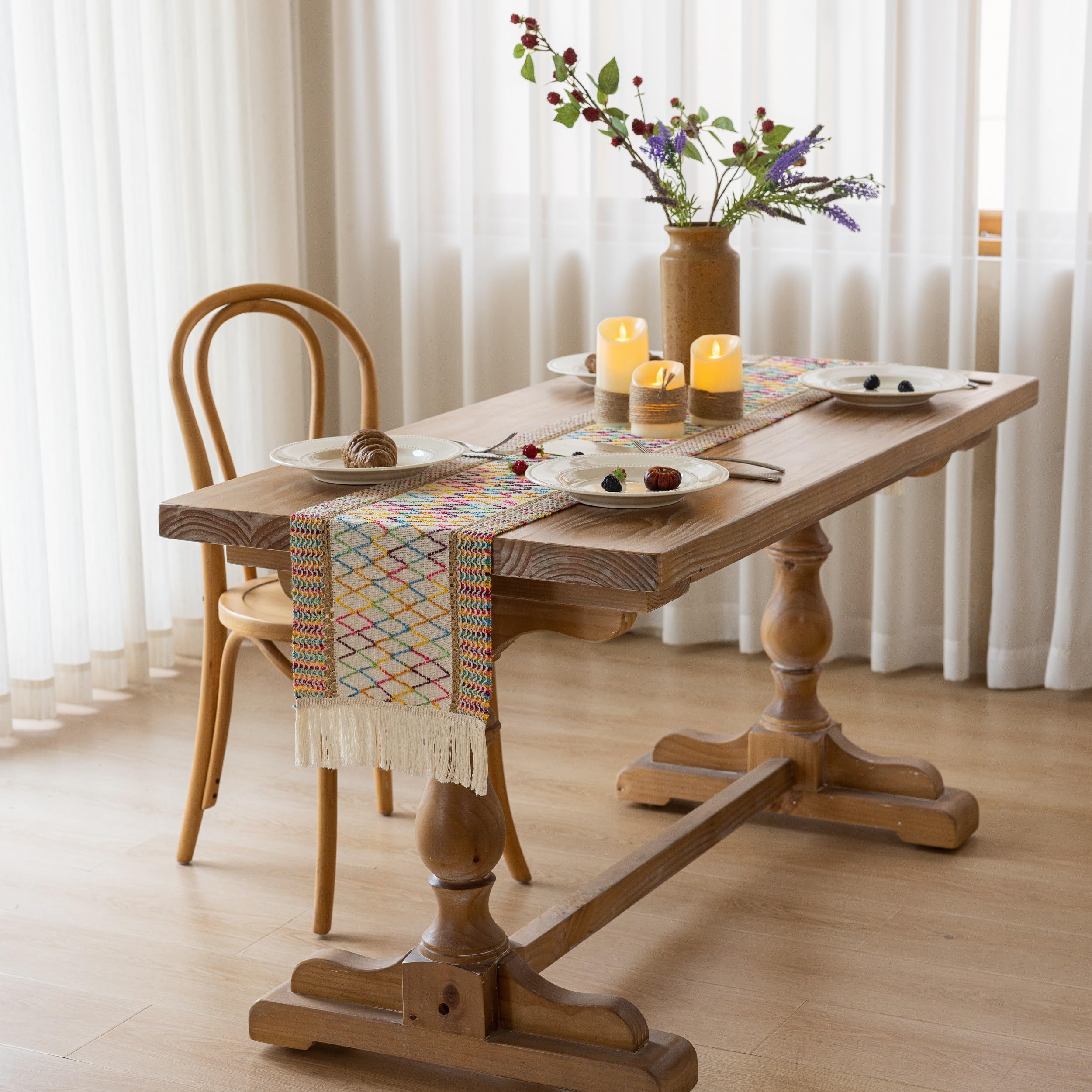 Keketoarrange bohemian dining centerpiece on farmhouse table