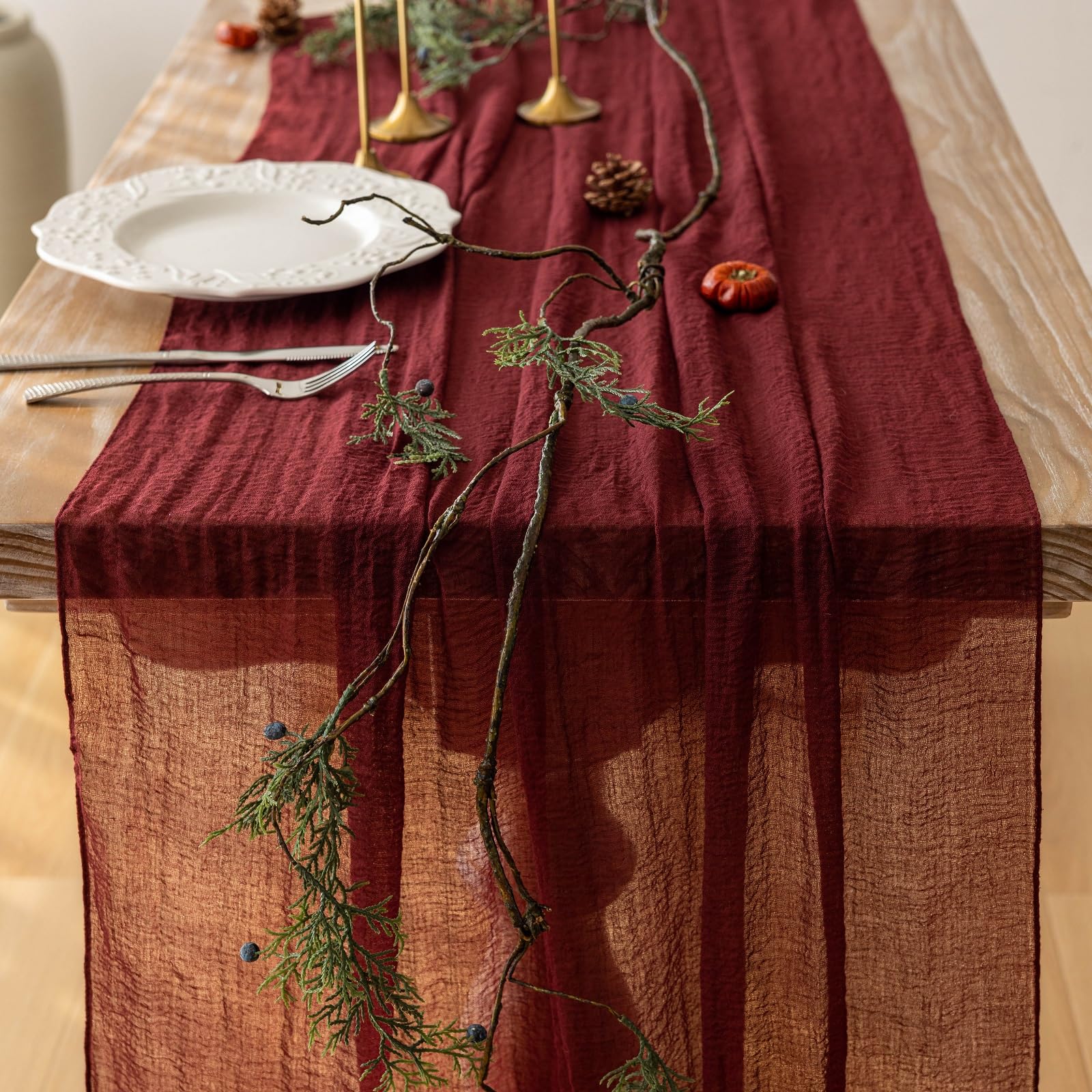 Keketoarrange Burgundy Table Runner hand-dyed color adds warm festive mood