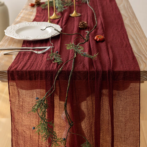 Keketoarrange Burgundy Table Runner hand-dyed color adds warm festive mood
