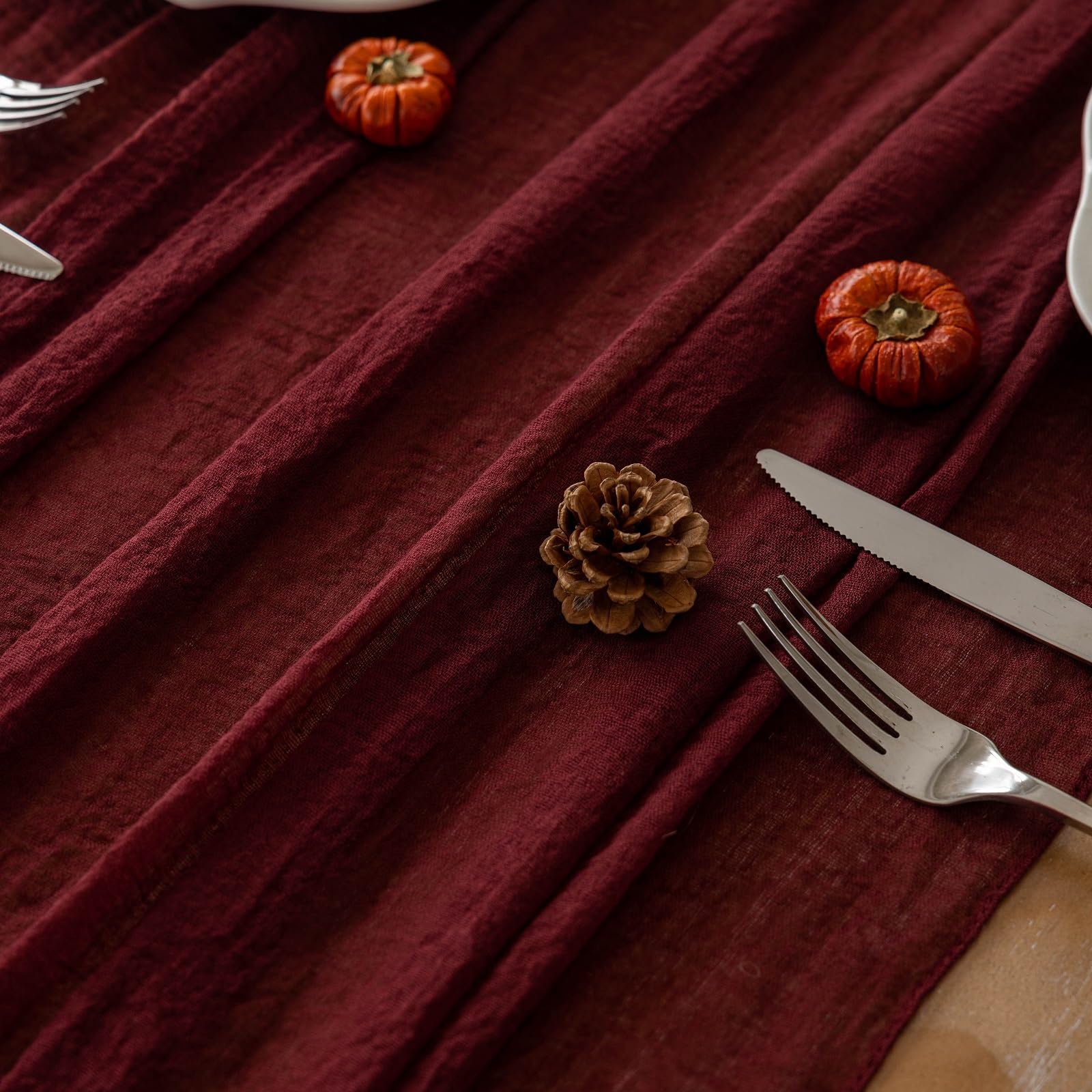 Keketoarrange Burgundy Table Runner stitched edges prevent fraying for durability