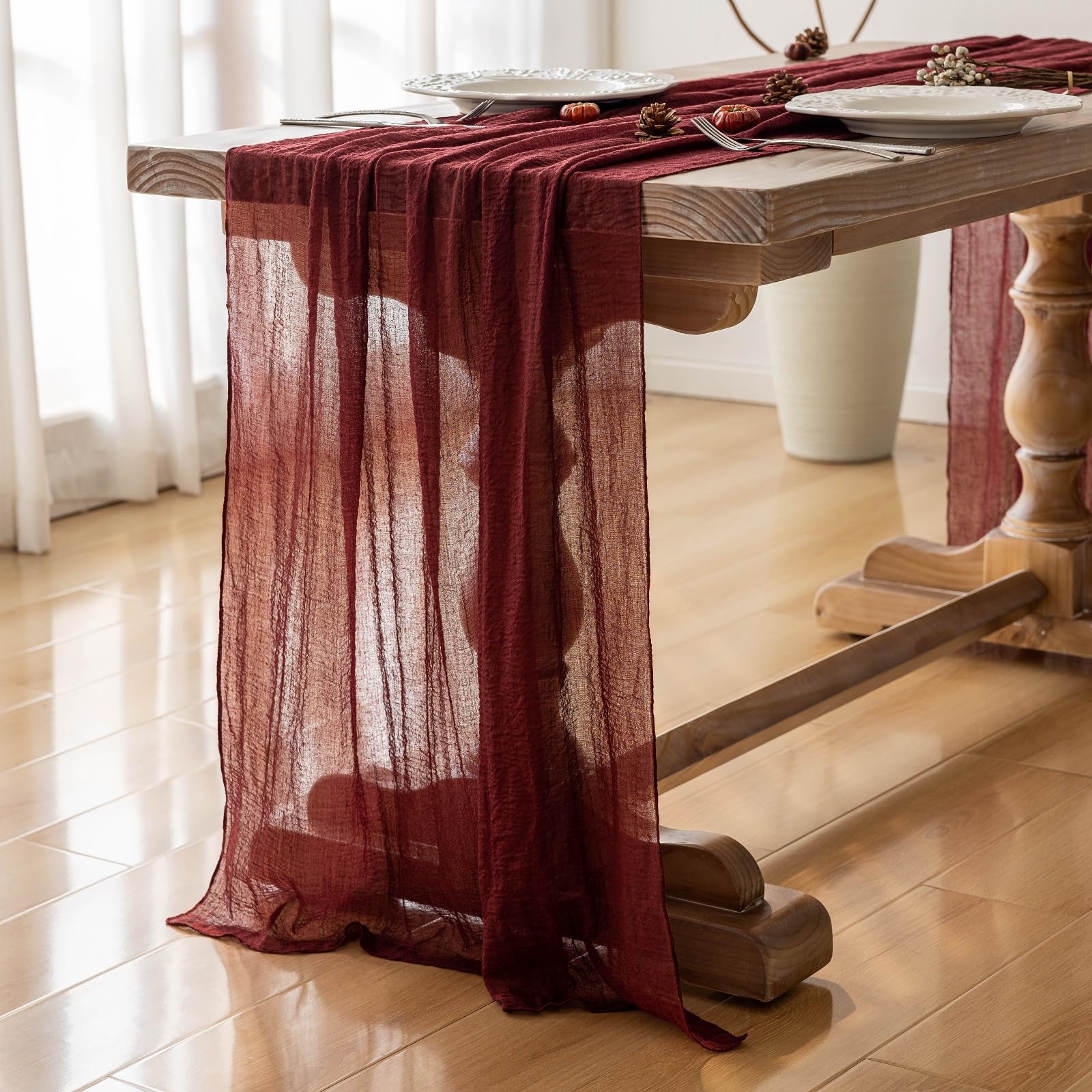 Keketoarrange Burgundy Table Runner drapes beautifully on wedding arches and tables
