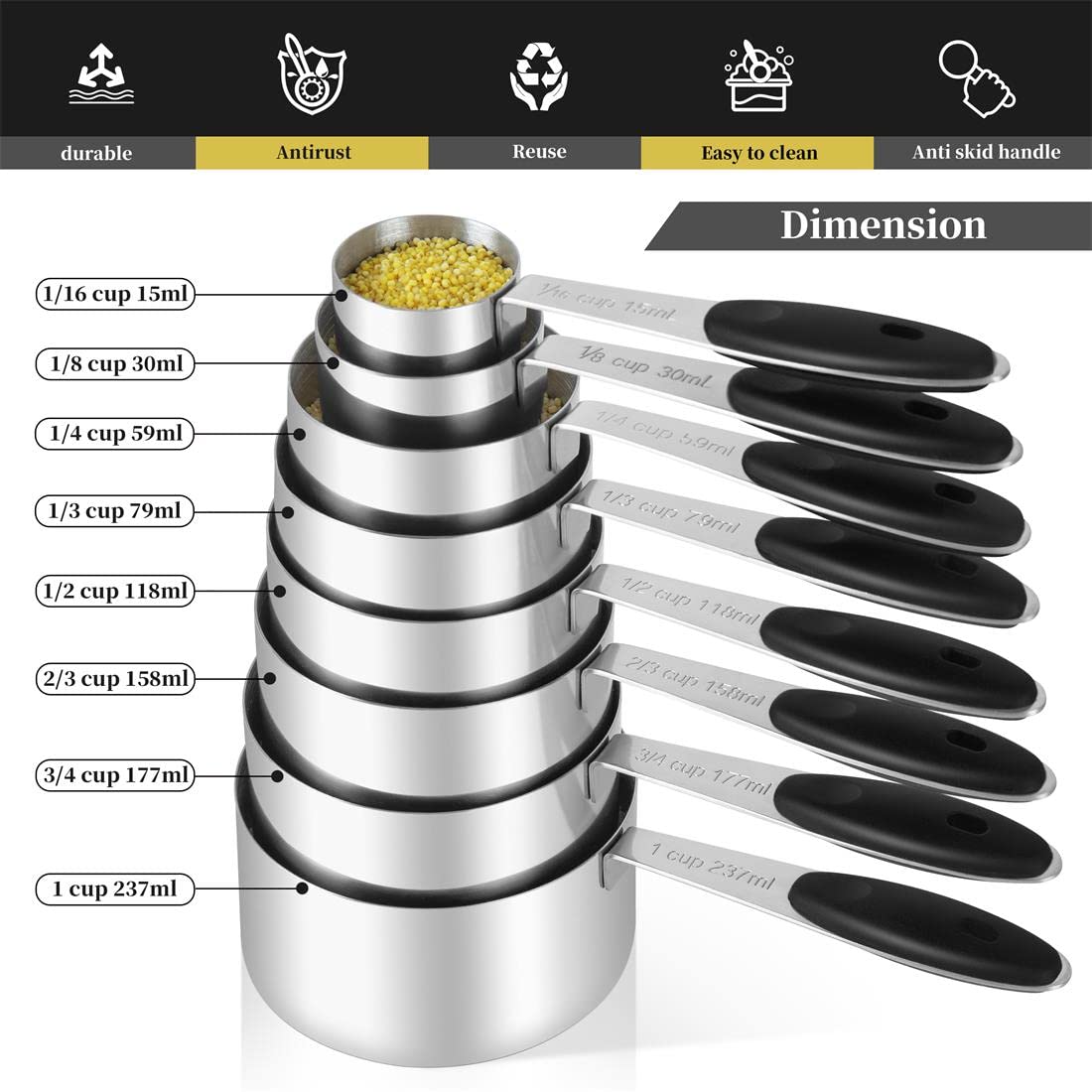 KELOFKO magnetic spoons with double-sided tips for precise measuring