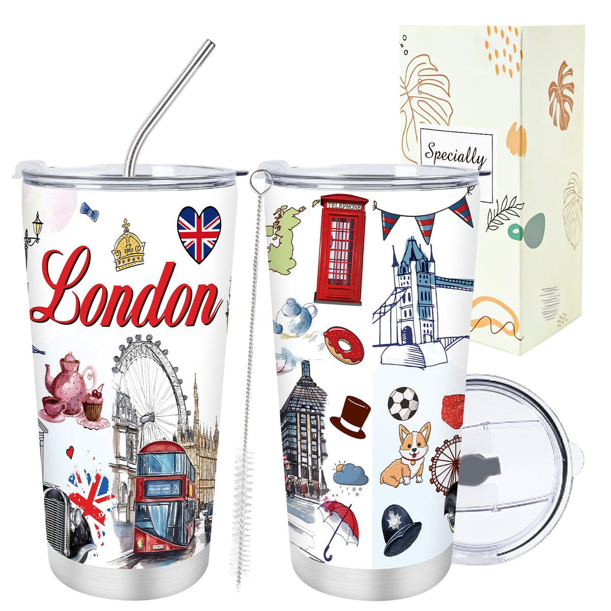 Keluna London 20oz tumbler featuring front design, ideal for travel hydration on the go.