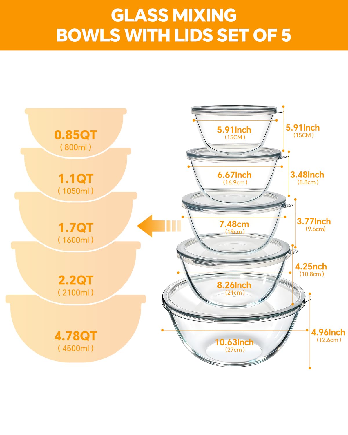 KEMETHY 1.1QT bowl with lid for whisking eggs and sauces.