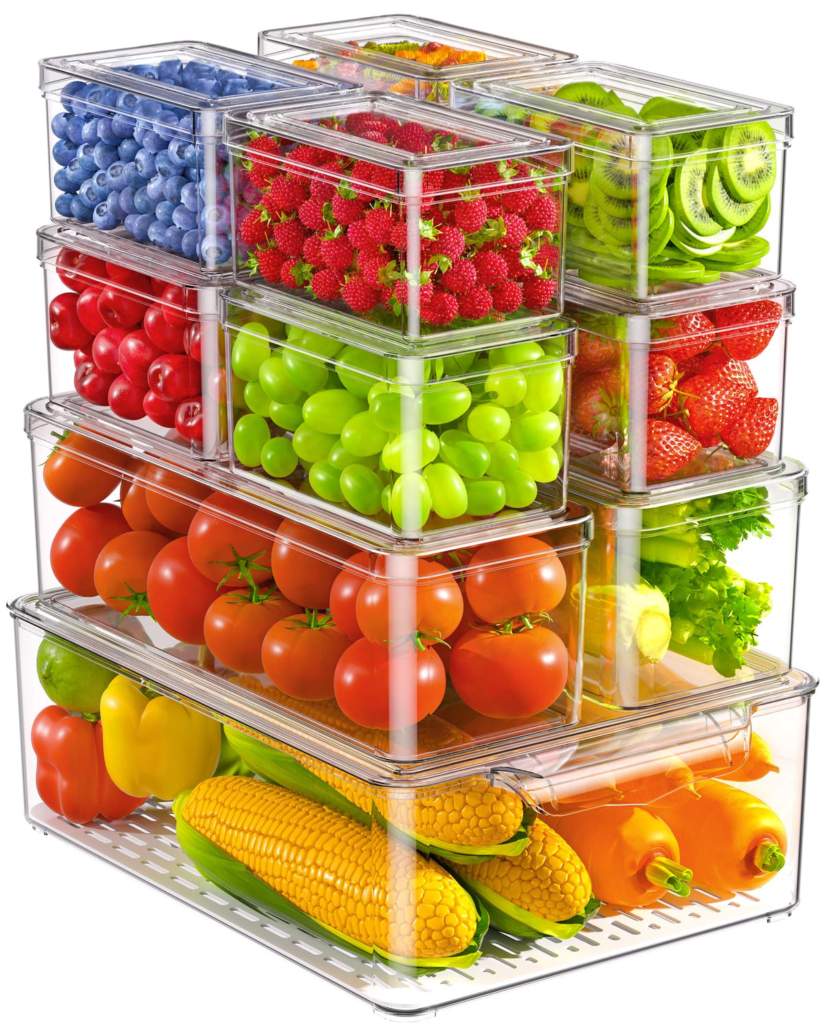 KEMETHY 11-pack extra-large bin for clear produce organization and easy access