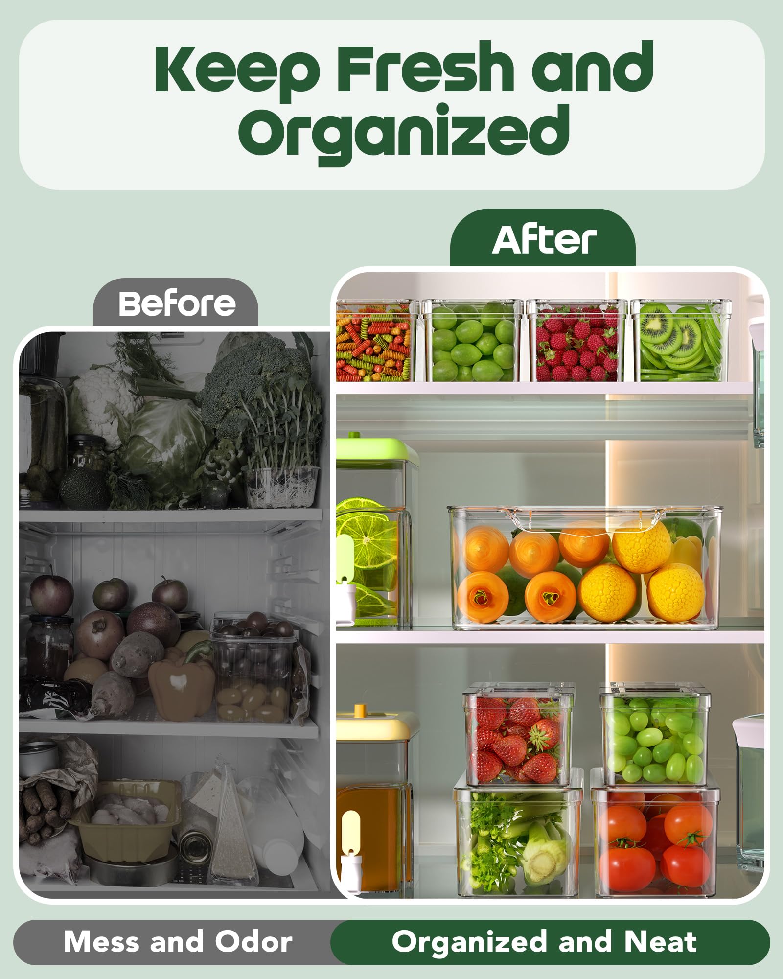 KEMETHY stackable design maximizes fridge space and accessibility