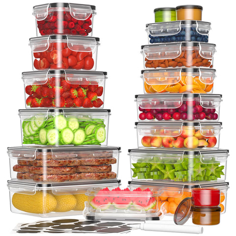 KEMETHY 36-piece container set with airtight lids for organized pantry storage.